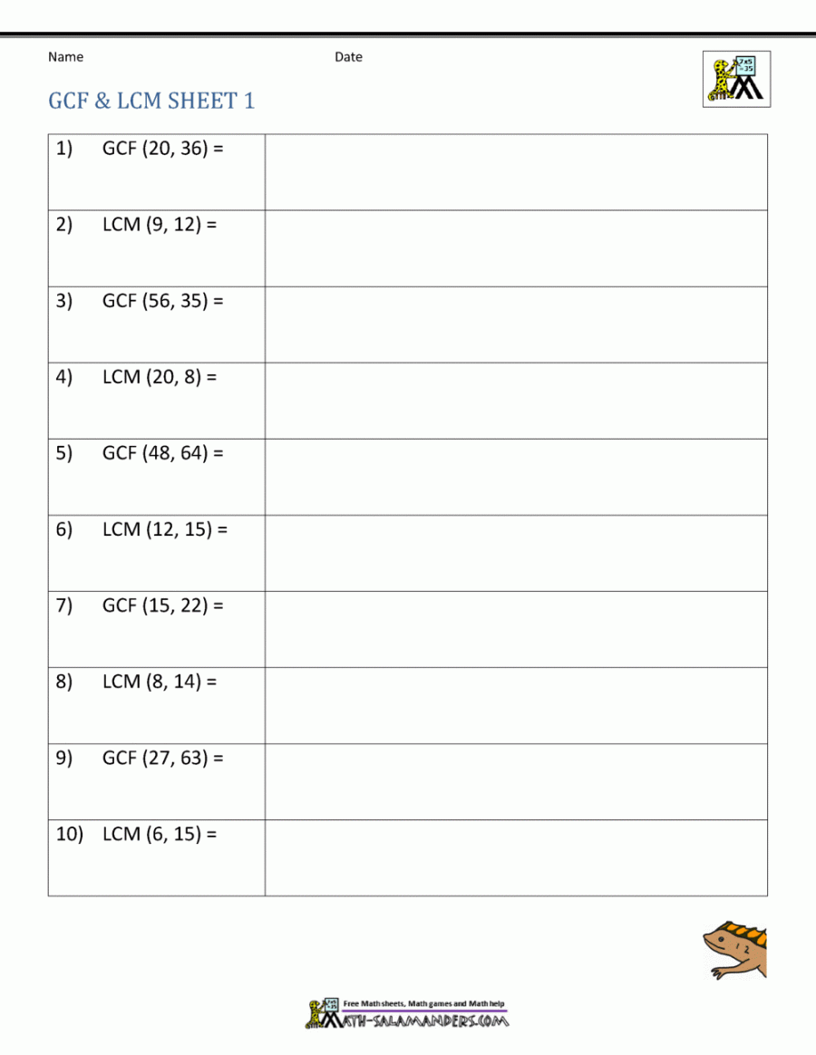 Least Common Multiple Worksheets page