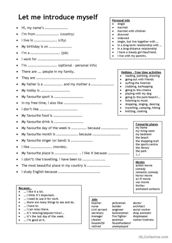 Let me introduce myself (for Adults): English ESL worksheets pdf & doc