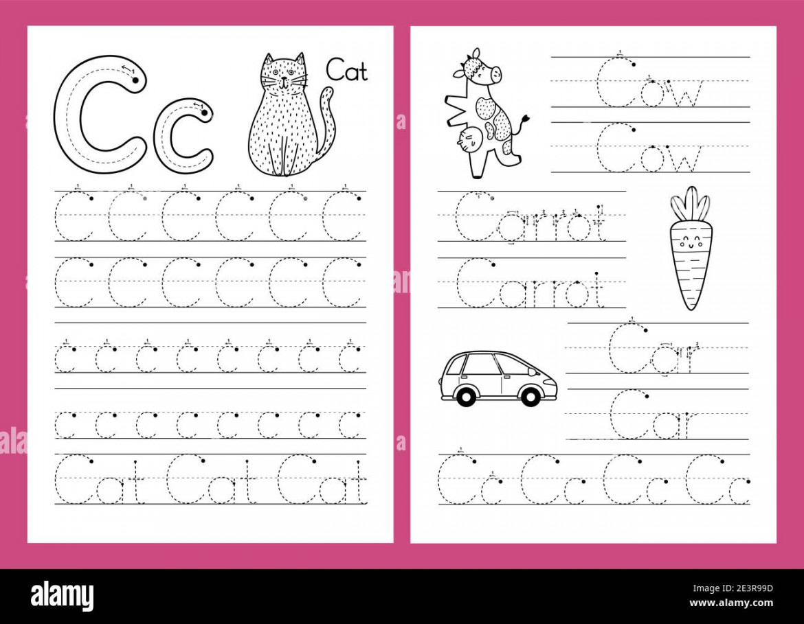 Letter C. Tracing practice worksheet set