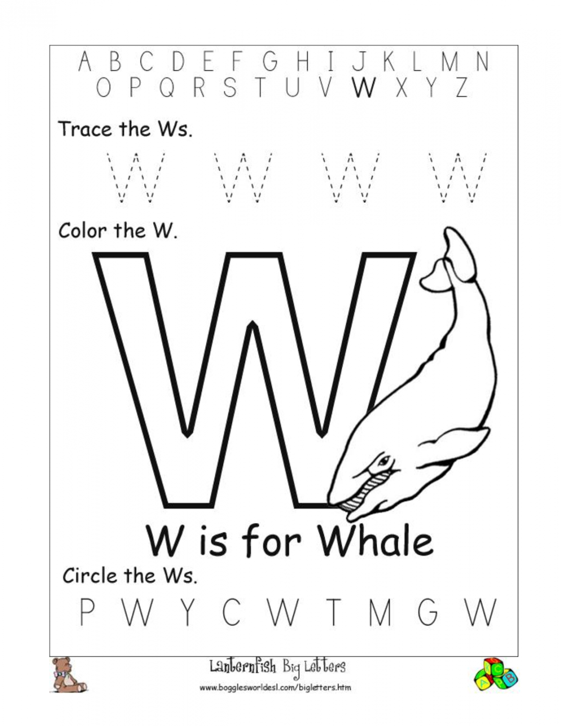 letter w worksheet for preschool  Alphabet Worksheet Big Letter W