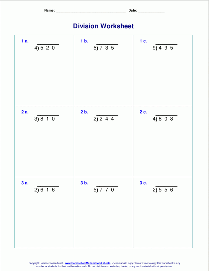 Long division worksheets for grades -