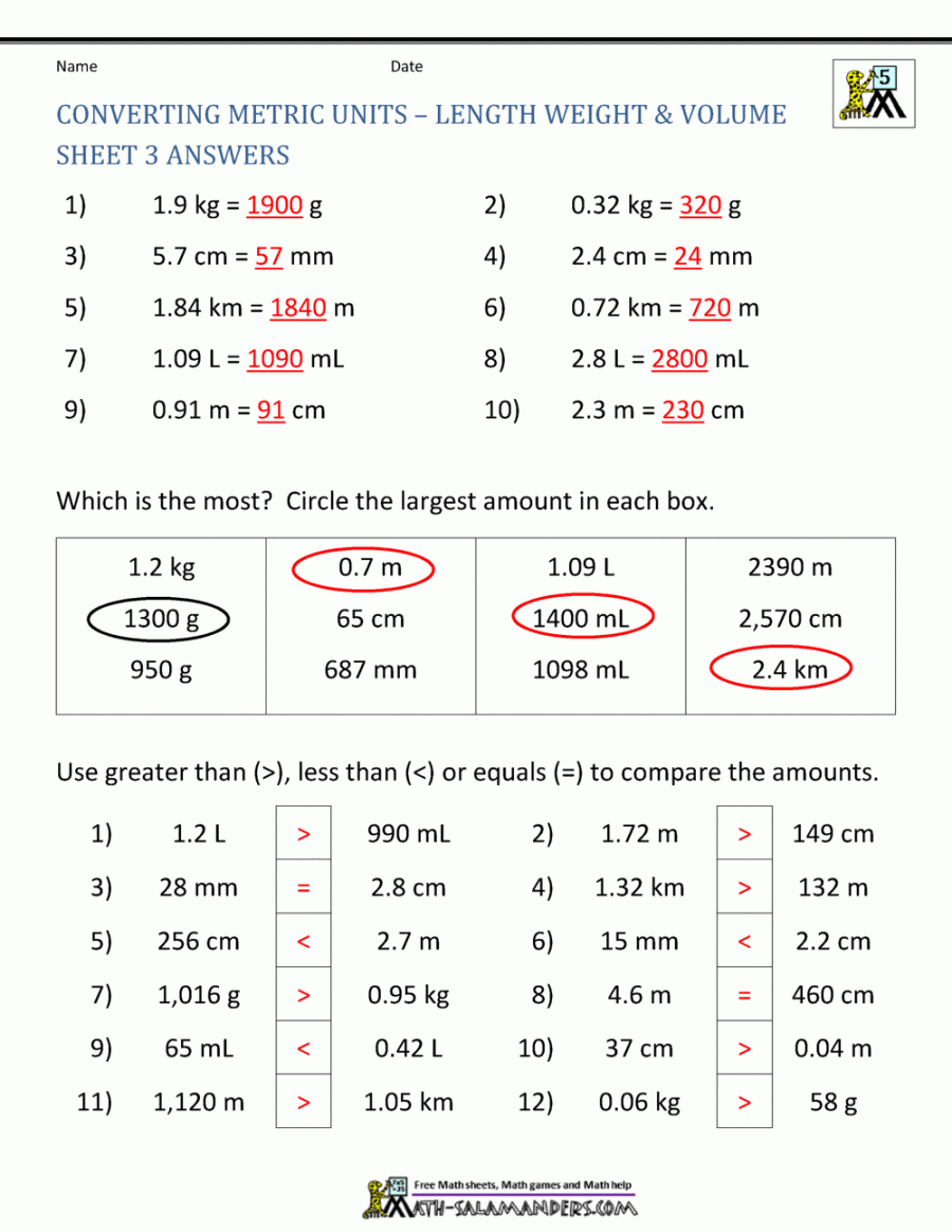 Metric Conversion Worksheet