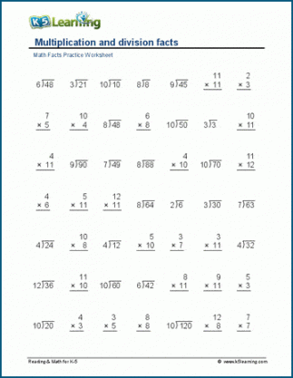 Mixed multiplication and division facts worksheets  K Learning