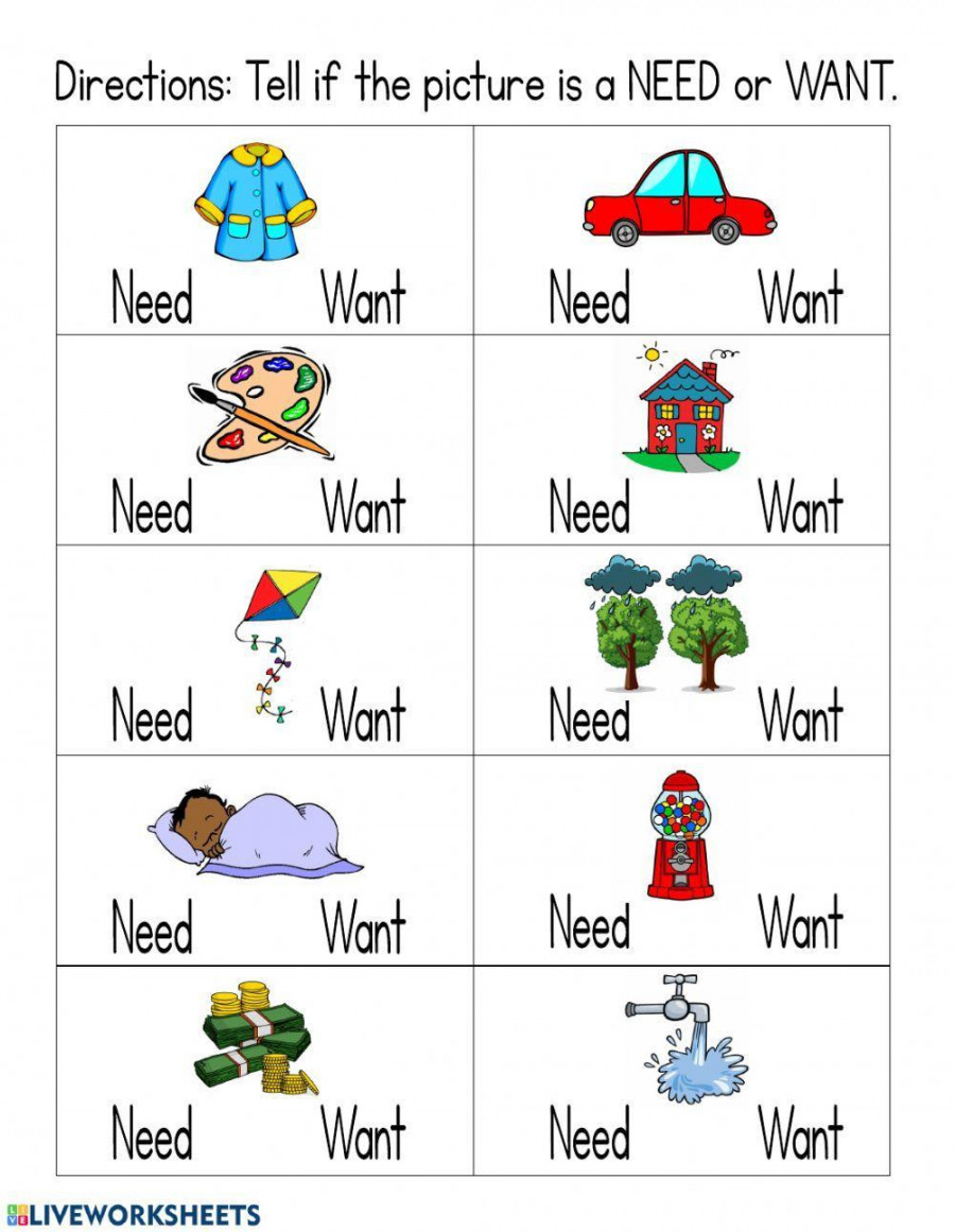 Needs and wants activity  Live Worksheets