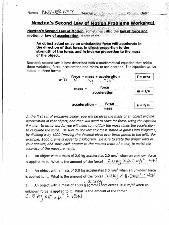 Newtons nd Law Answer Key Page  and   PDF