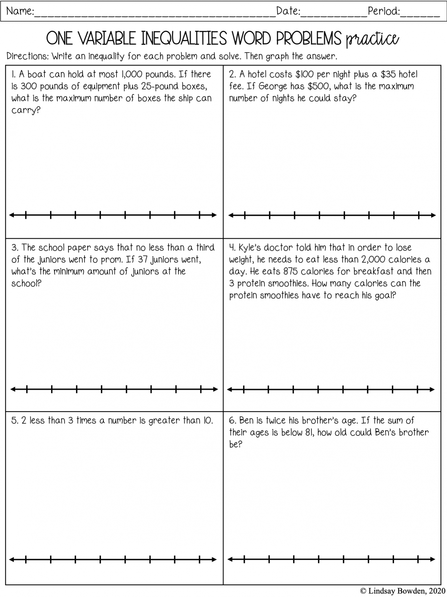 One Variable Inequalities Notes and Worksheets - Lindsay Bowden