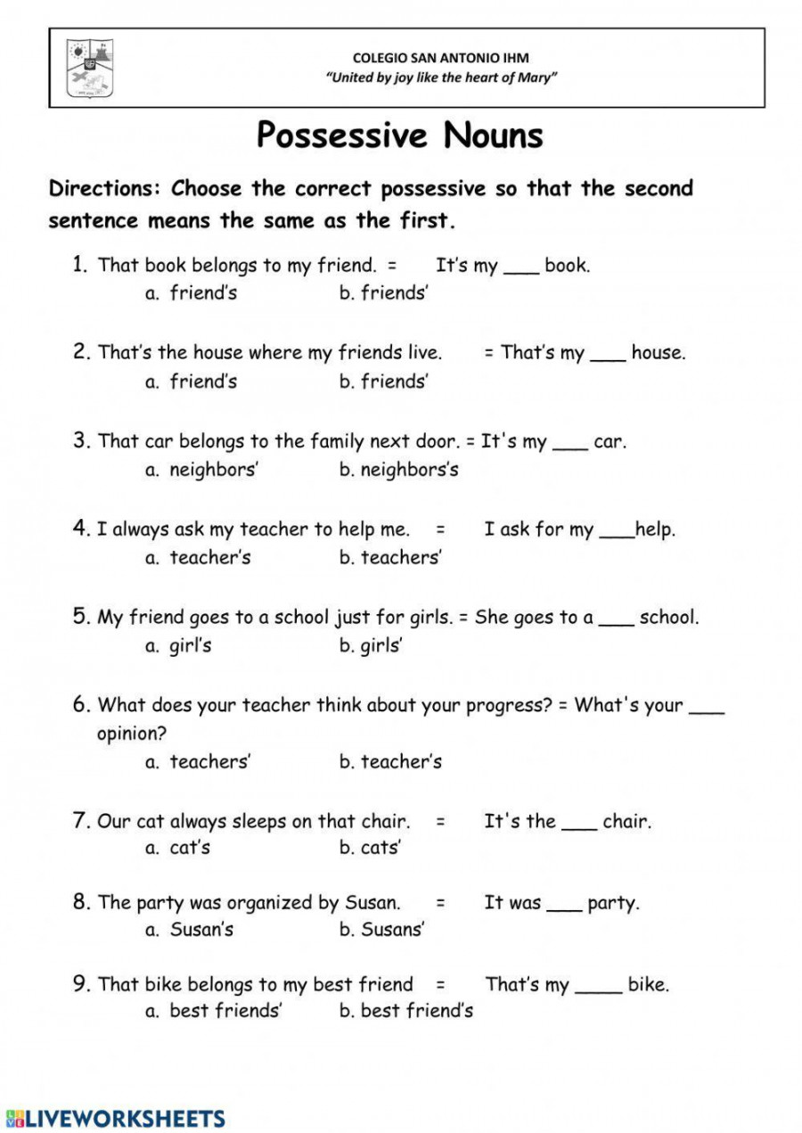 Possessive Nouns online activity  Live Worksheets