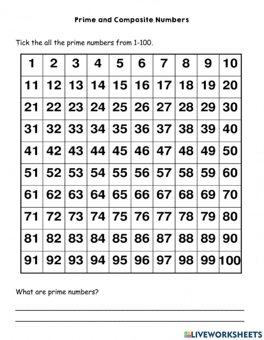 Prime and Composite Numbers  Live Worksheets