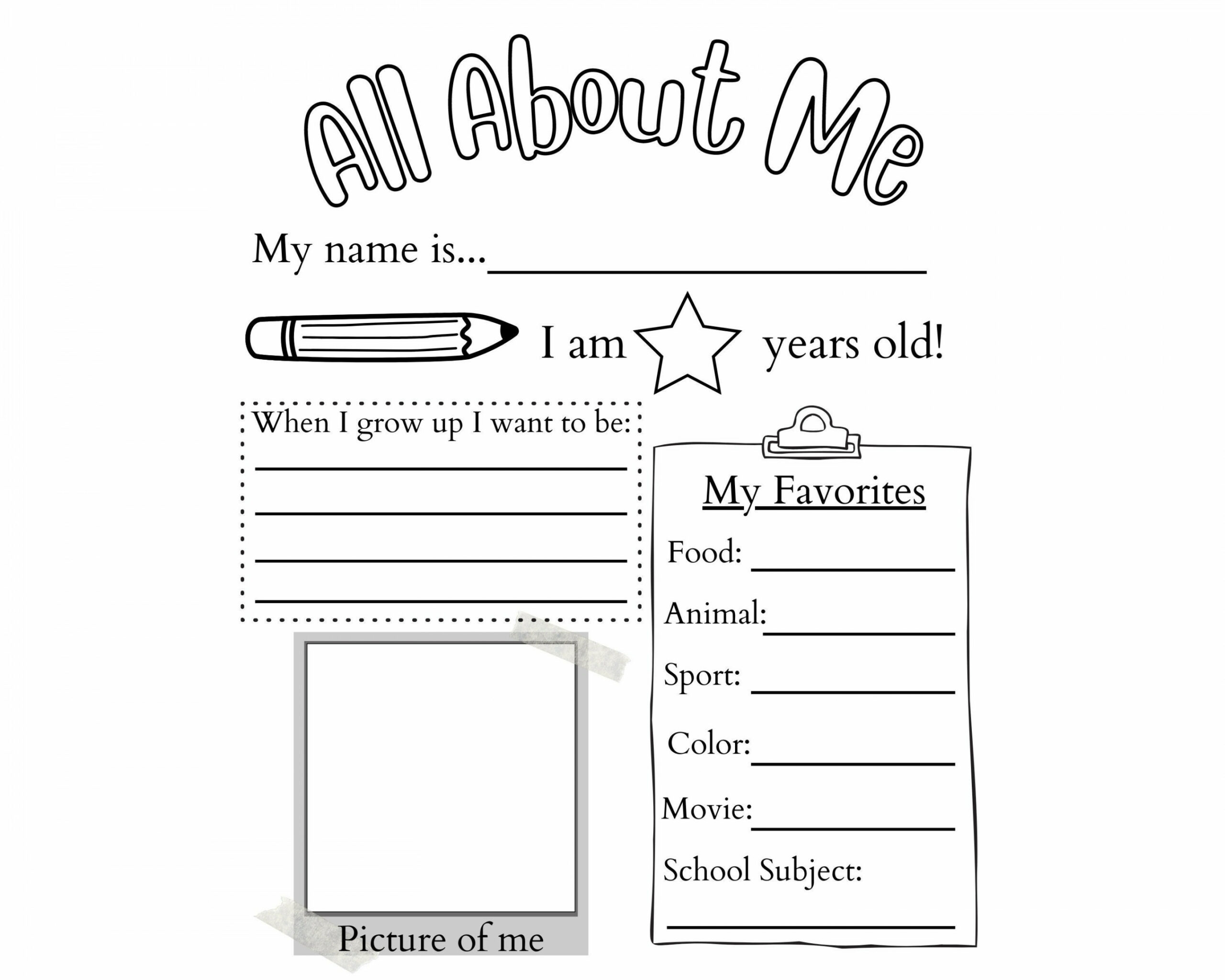 PRINTABLE All About Me Worksheet Printable Activity for Kids