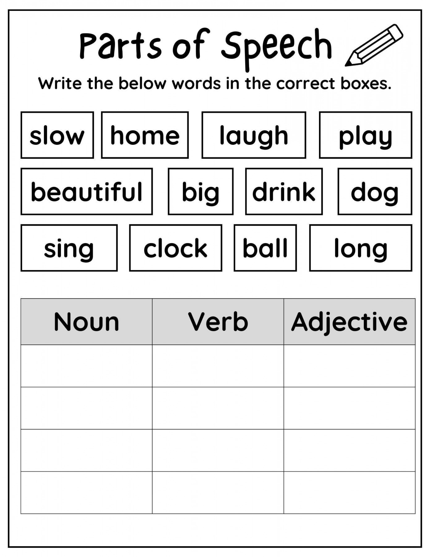 Printable Parts of Speech Worksheets Printable Noun Verb - Etsy