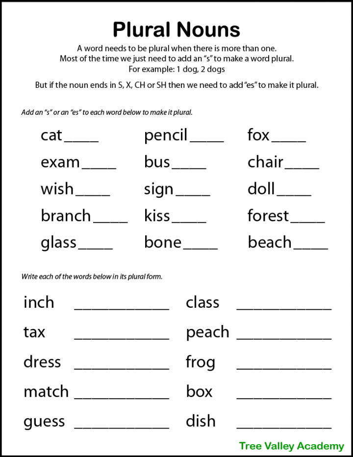 Printable Plural Nouns Worksheets for Kids - Tree Valley Academy