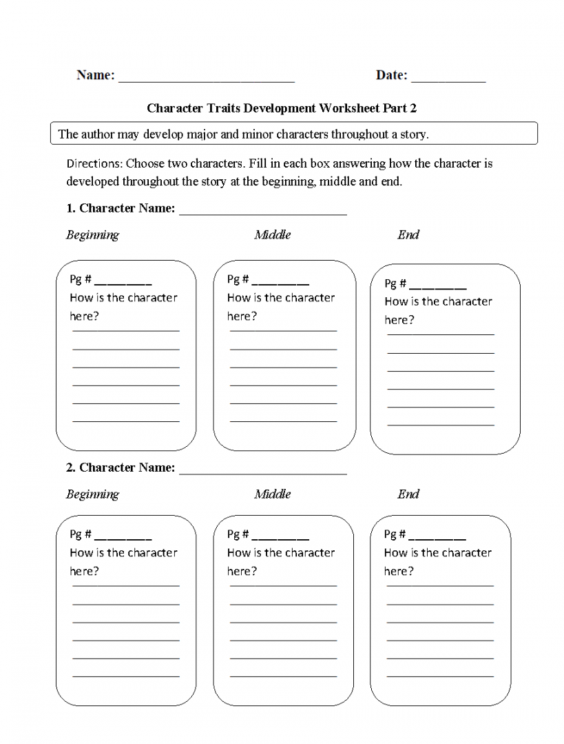 Reading Worksheets  Character Traits Worksheets