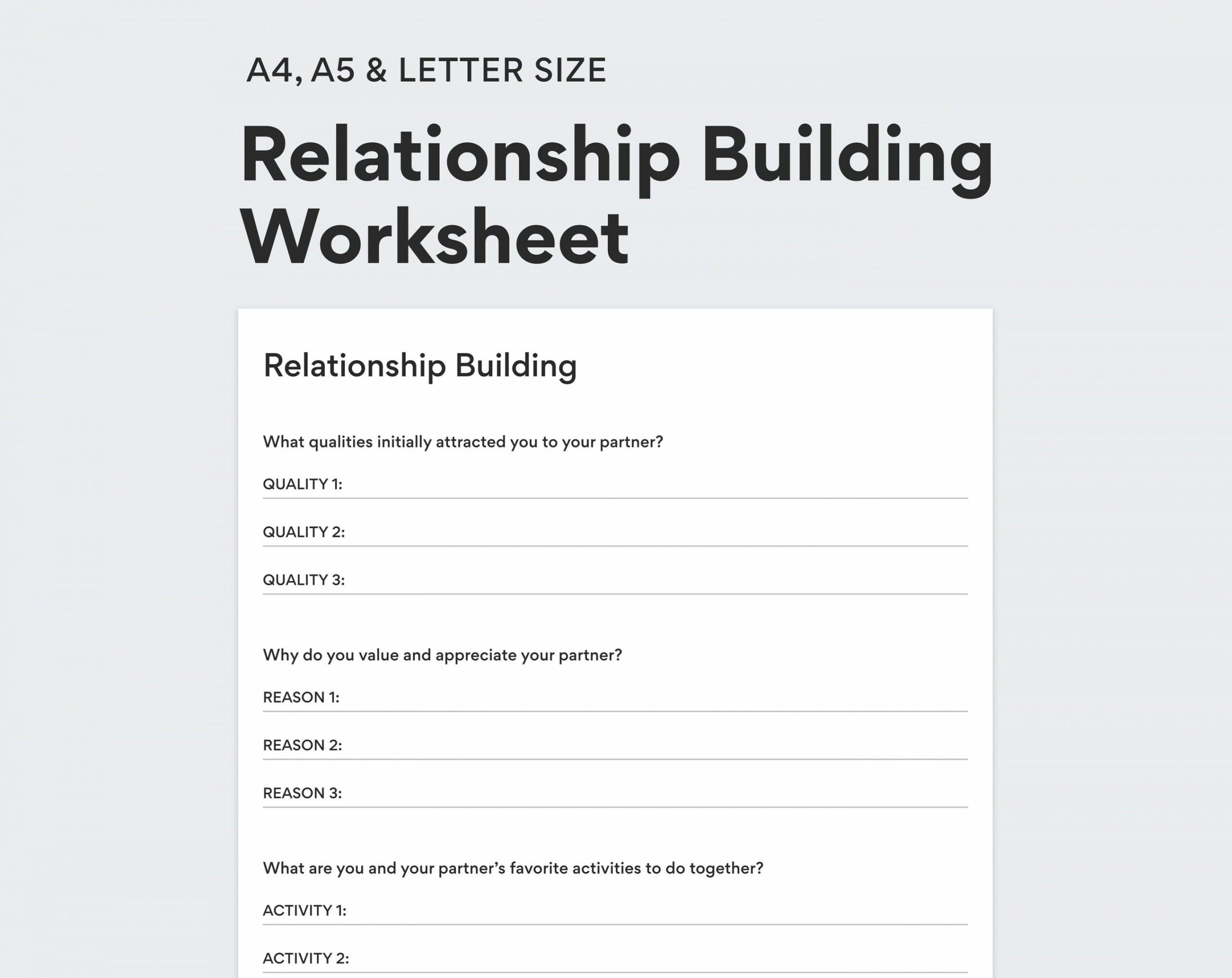 Relationship Building Worksheet for Couples PDF Printable - Etsy