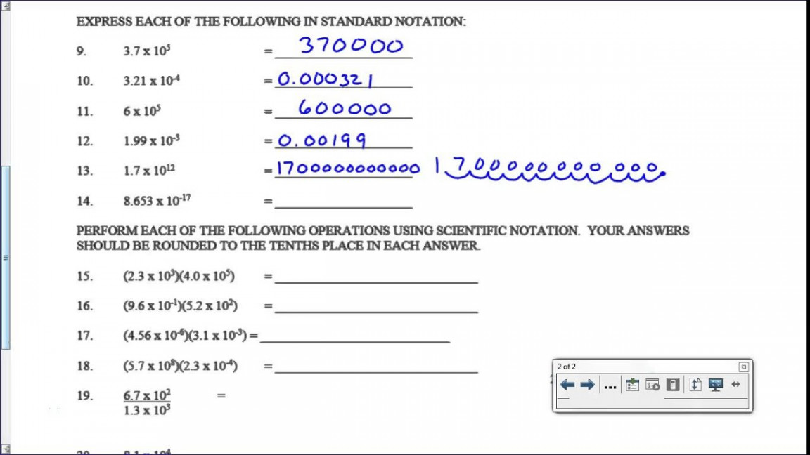 Scientific Notation Worksheet - Key