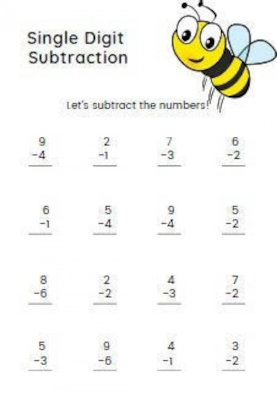 Single Digit Subtraction Worksheet Great Math Worksheet for - Etsy