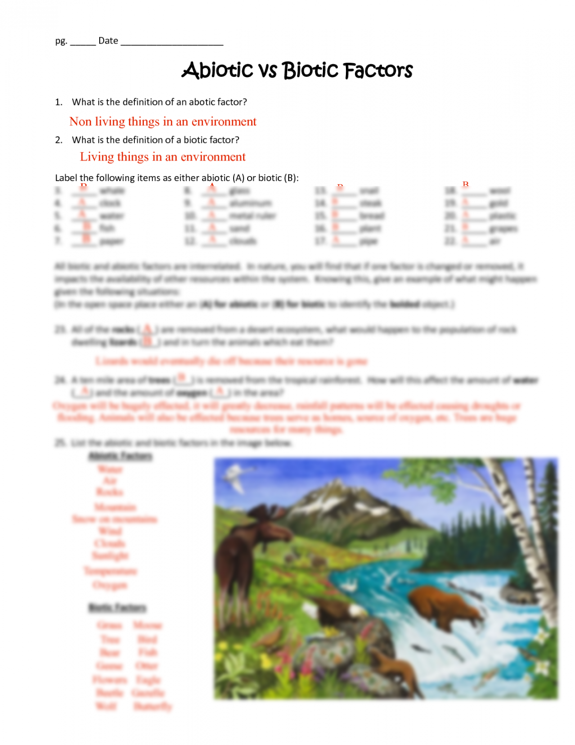 SOLUTION: Abiotic vs Biotic Factors Worksheet - Studypool