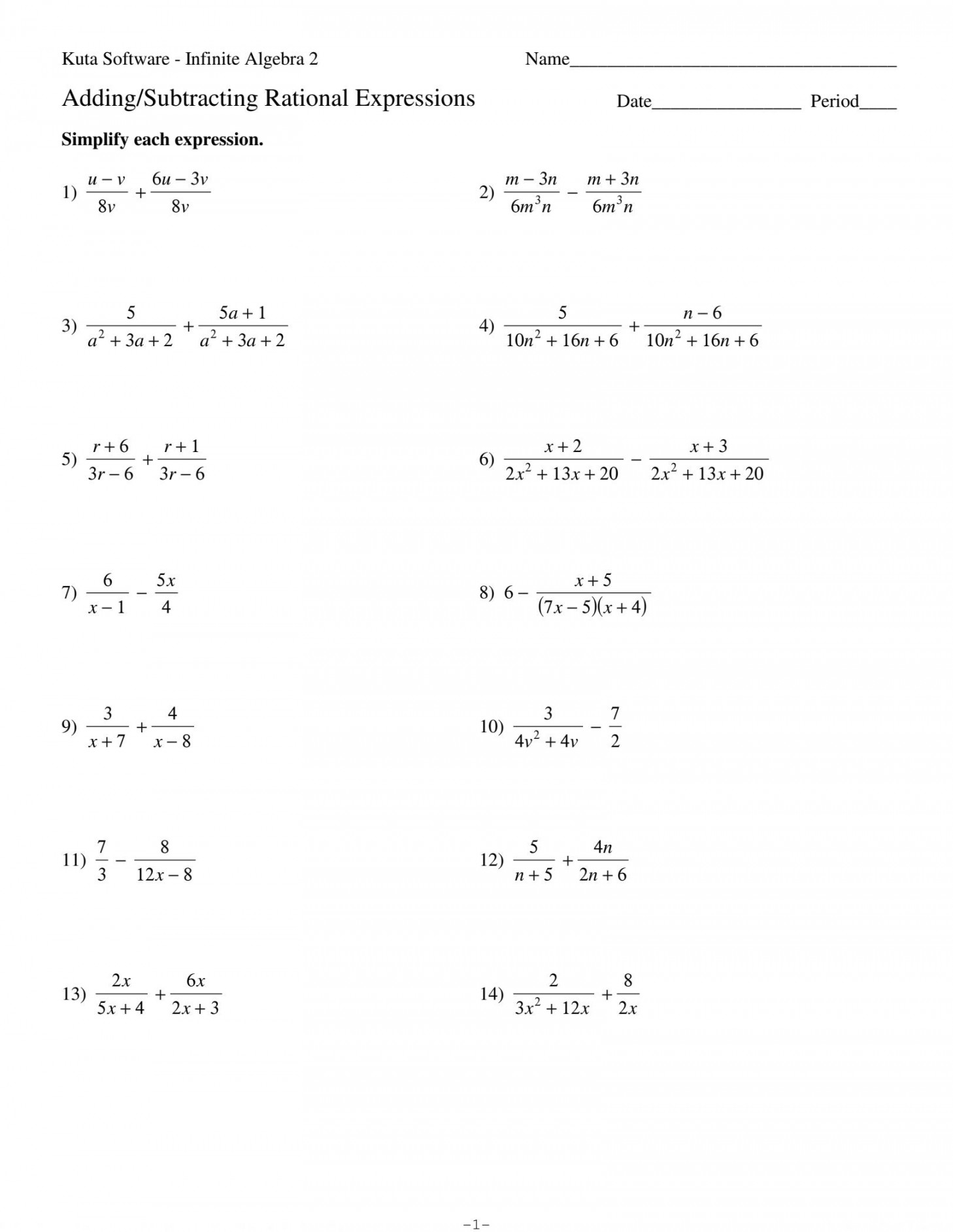 SOLUTION: Adding and subtracting rational expressions - Studypool