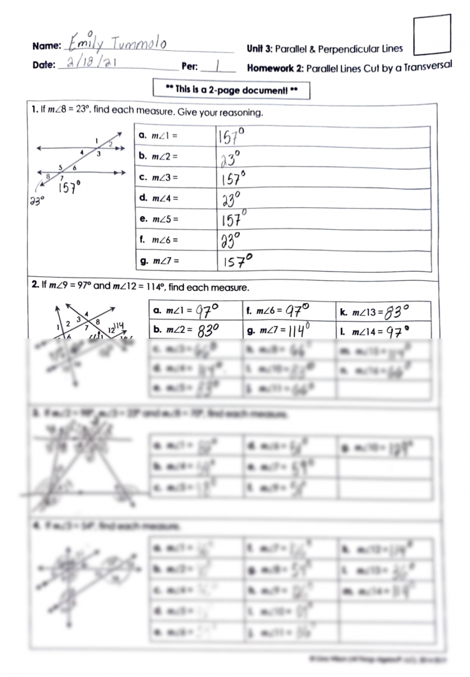 SOLUTION: Unit  Parallel Lines Cut by A Transversal Worksheet