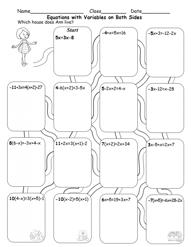 Solving Equations with Variables on Both Sides Maze  Teaching