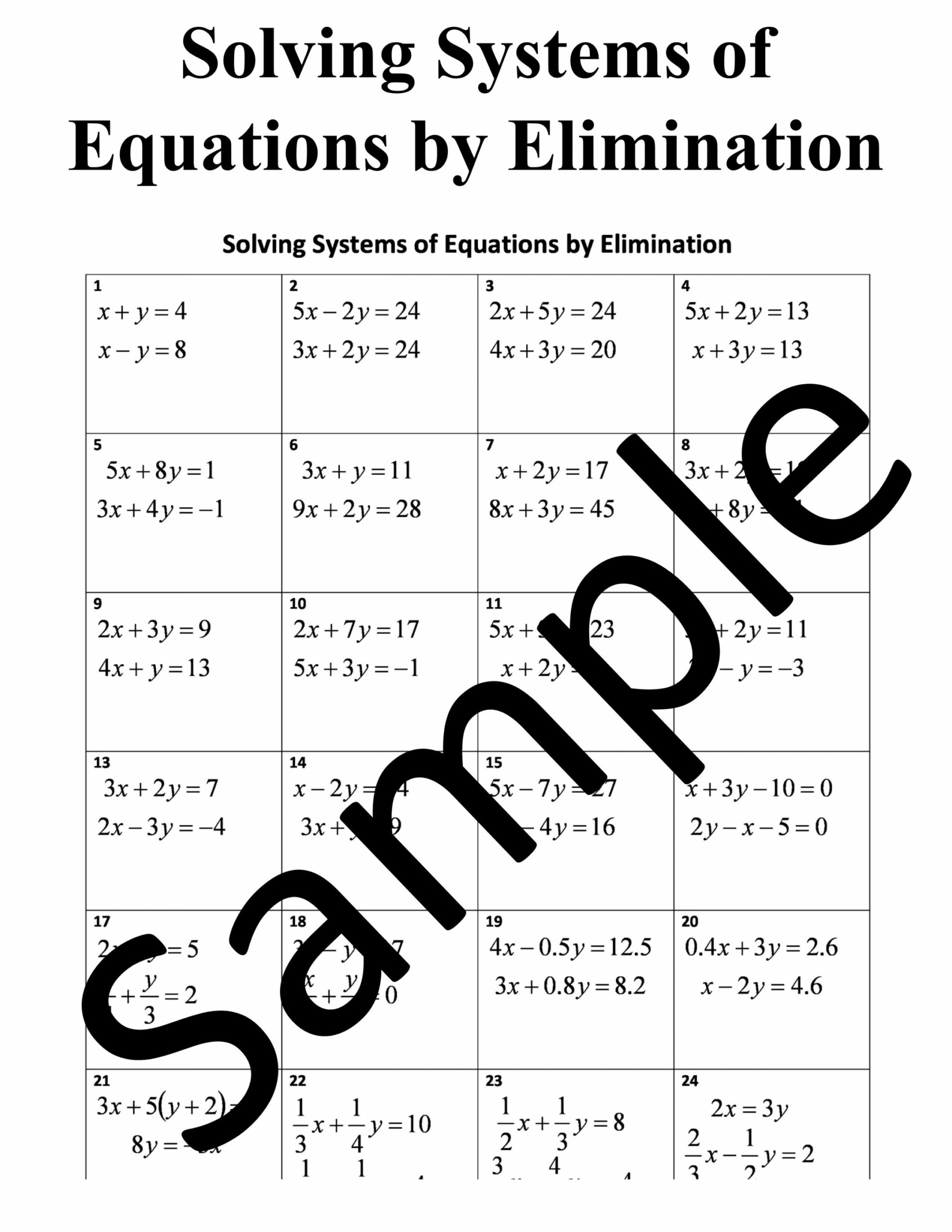 Solving Systems of Equations by Elimination – Worksheet  Teaching