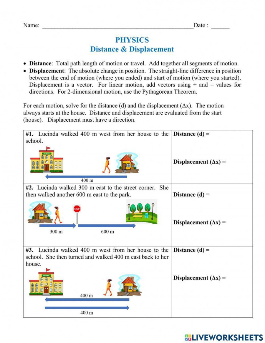 Sp Distance & Displacement Calculations worksheet  Live