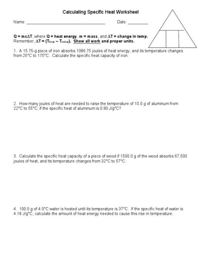 Specific Heat Worksheet Extra- Key  PDF  Heat  Heat Capacity