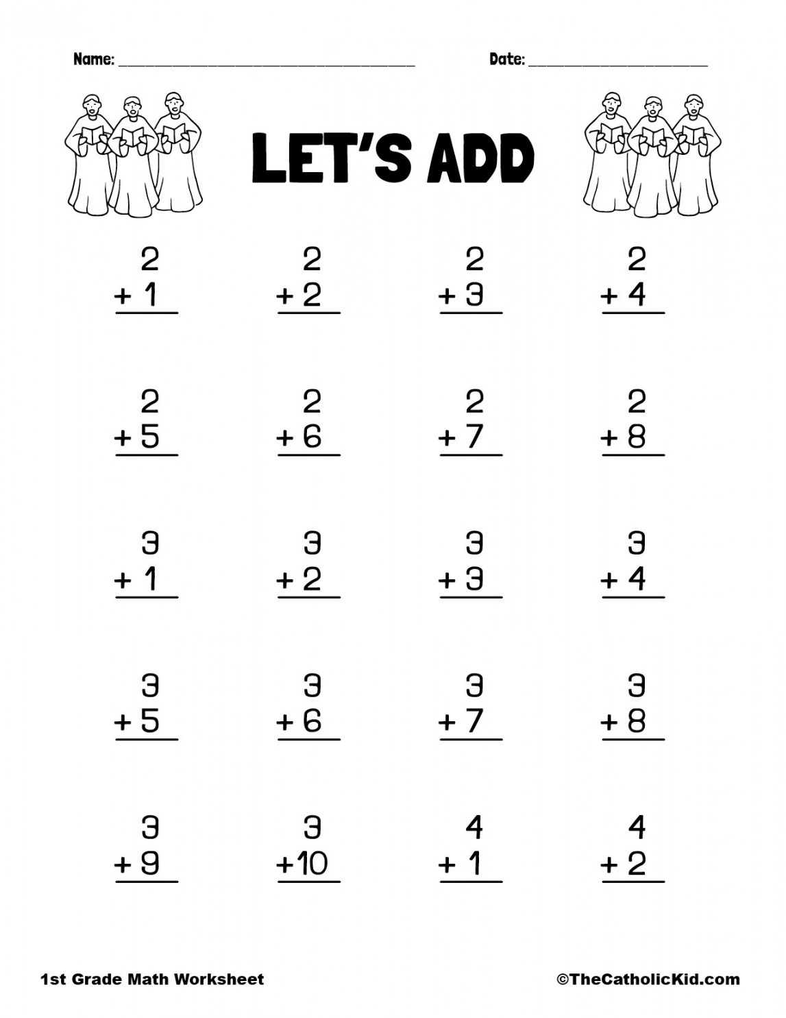 st Grade Addition Catholic Worksheets - TheCatholicKid