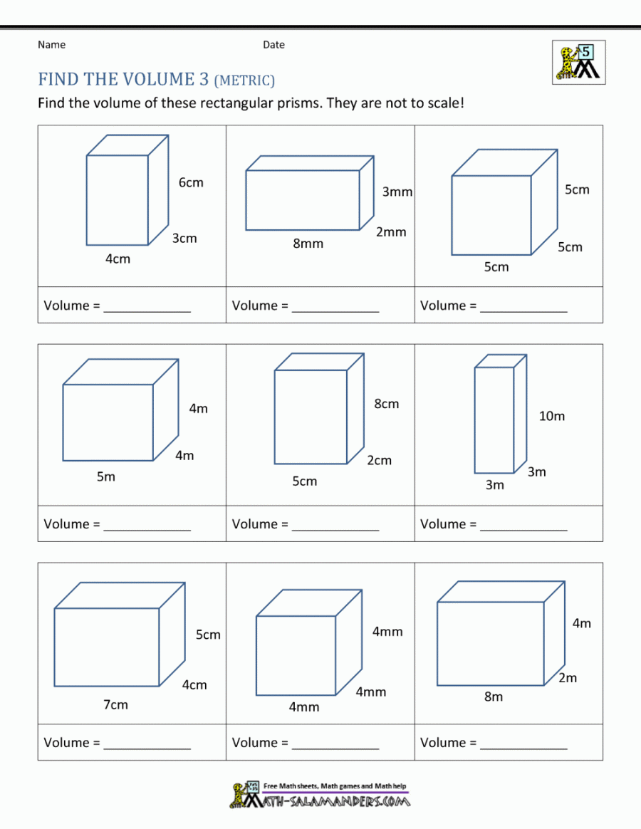 th Grade Volume Worksheets