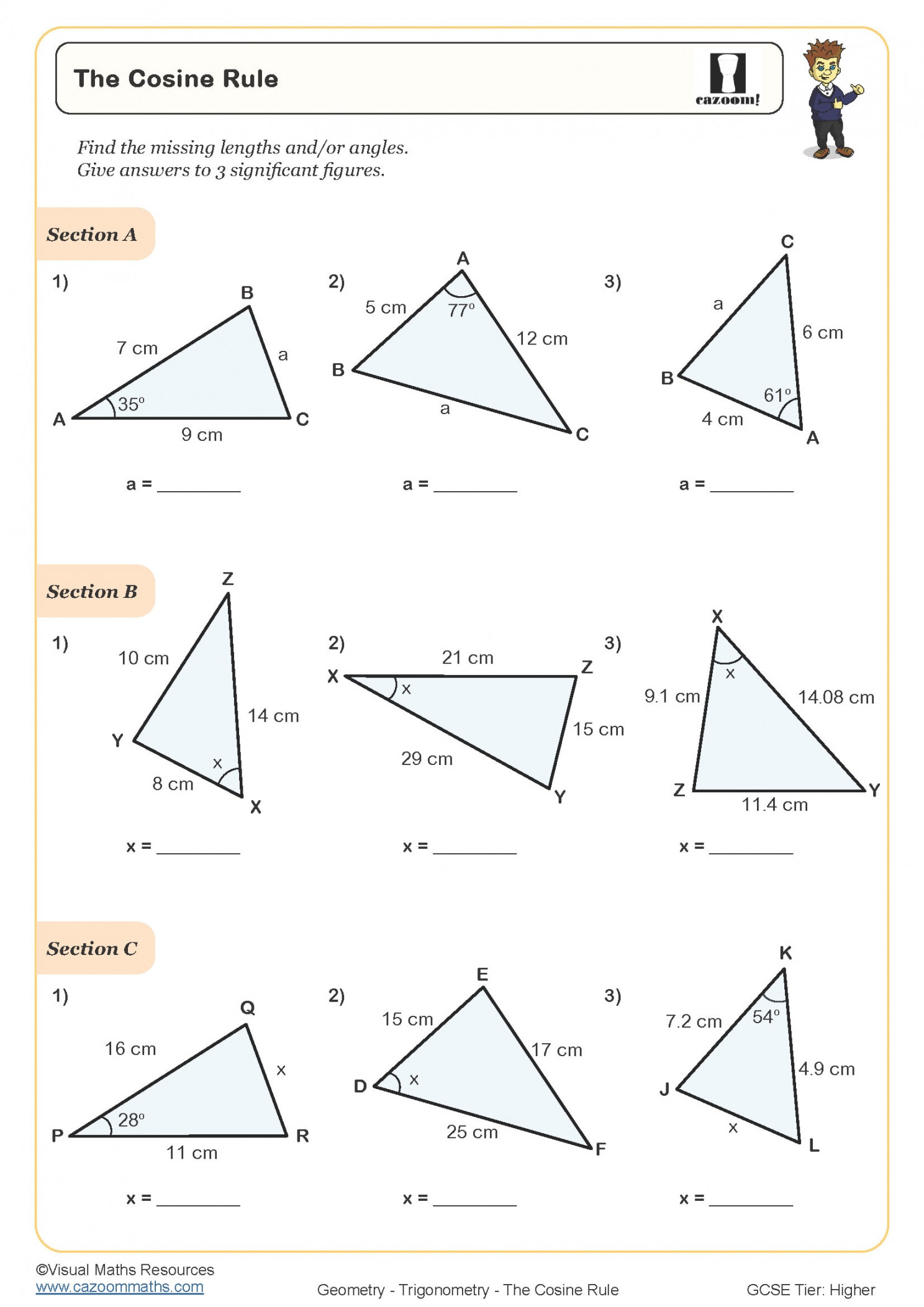 The Cosine Rule Worksheet  Fun and Engaging PDF Worksheets