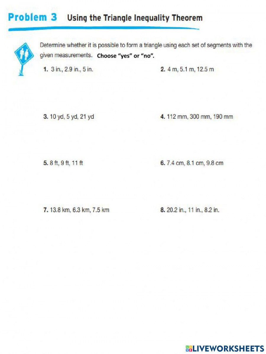 Triangle Inequality Theorem worksheet  Live Worksheets