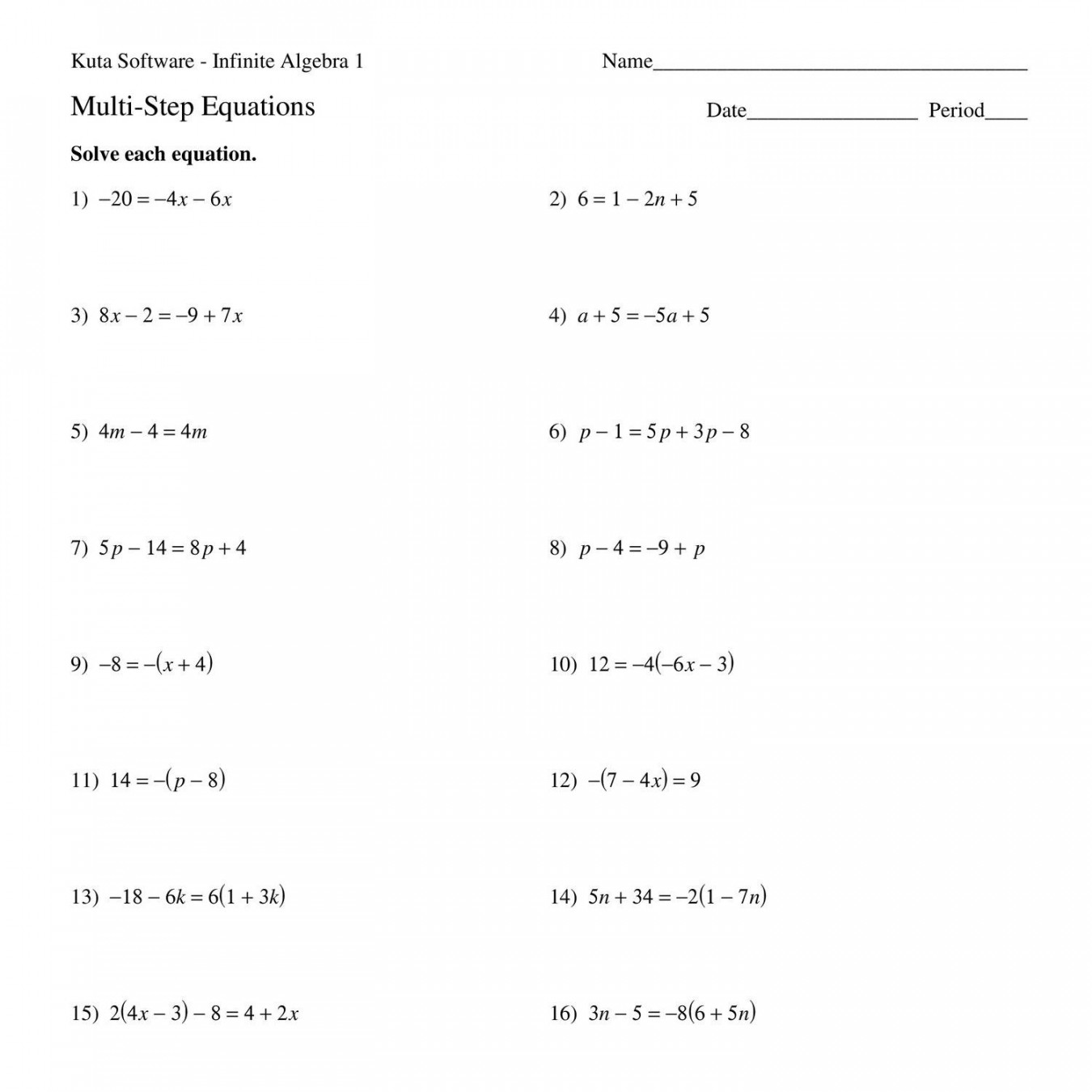 Week  Homework Adv Math- Multi-Step Equations