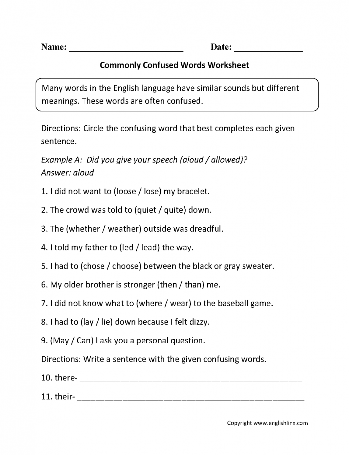 Word Usage Worksheets  Commonly Confused Words Worksheets