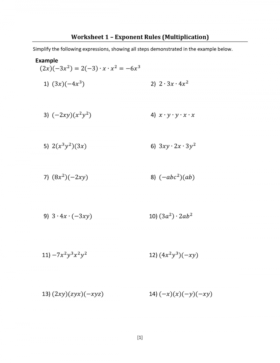 Worksheets - Week  - Exponent Rules - Worksheet  – Exponent