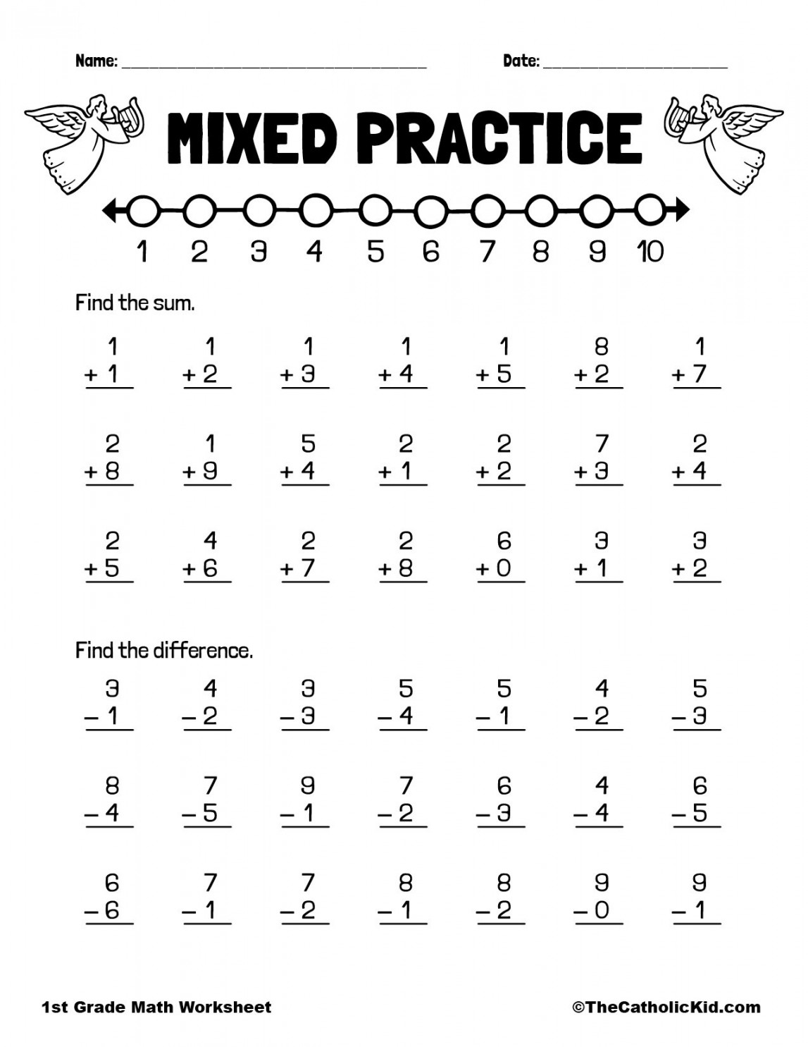 Addition & Subtraction - st Grade Math Worksheet Catholic