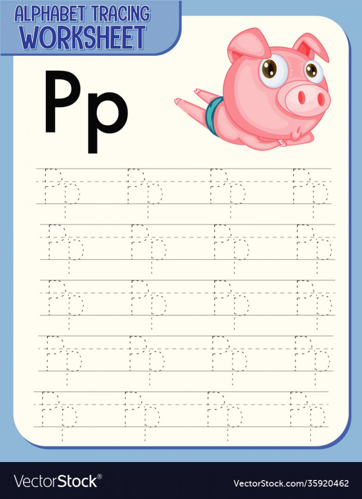 Alphabet tracing worksheet with letter p Vector Image