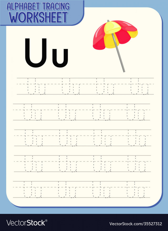 Alphabet tracing worksheet with letter u Vector Image