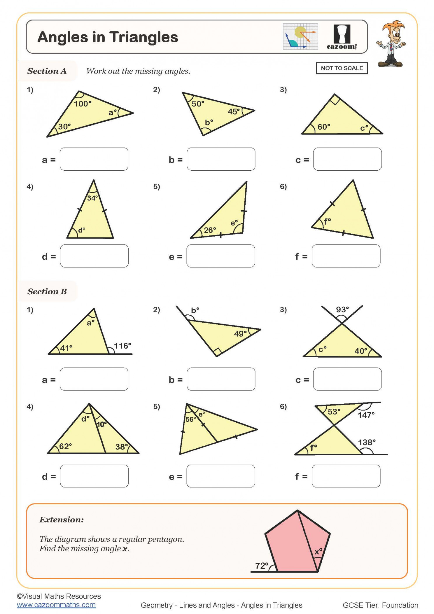 Angles in Triangles Free Worksheet  Printable PDF Worksheets