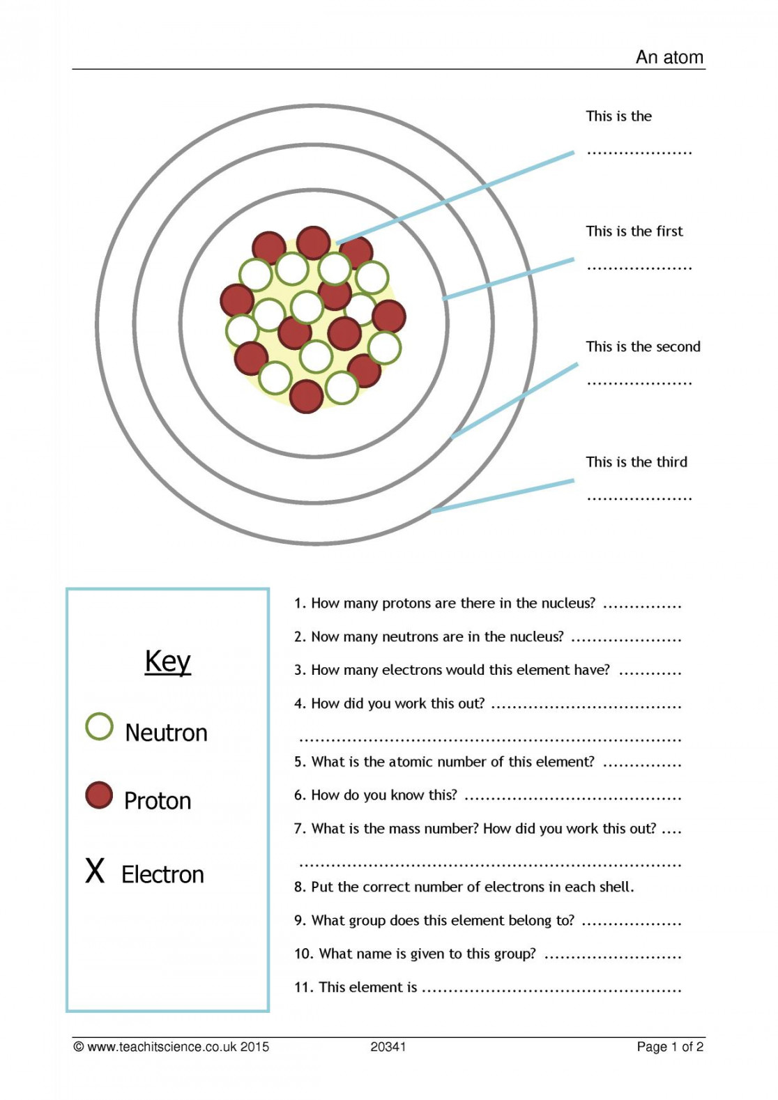 Atomic structure worksheet KS ChemistryTeachit