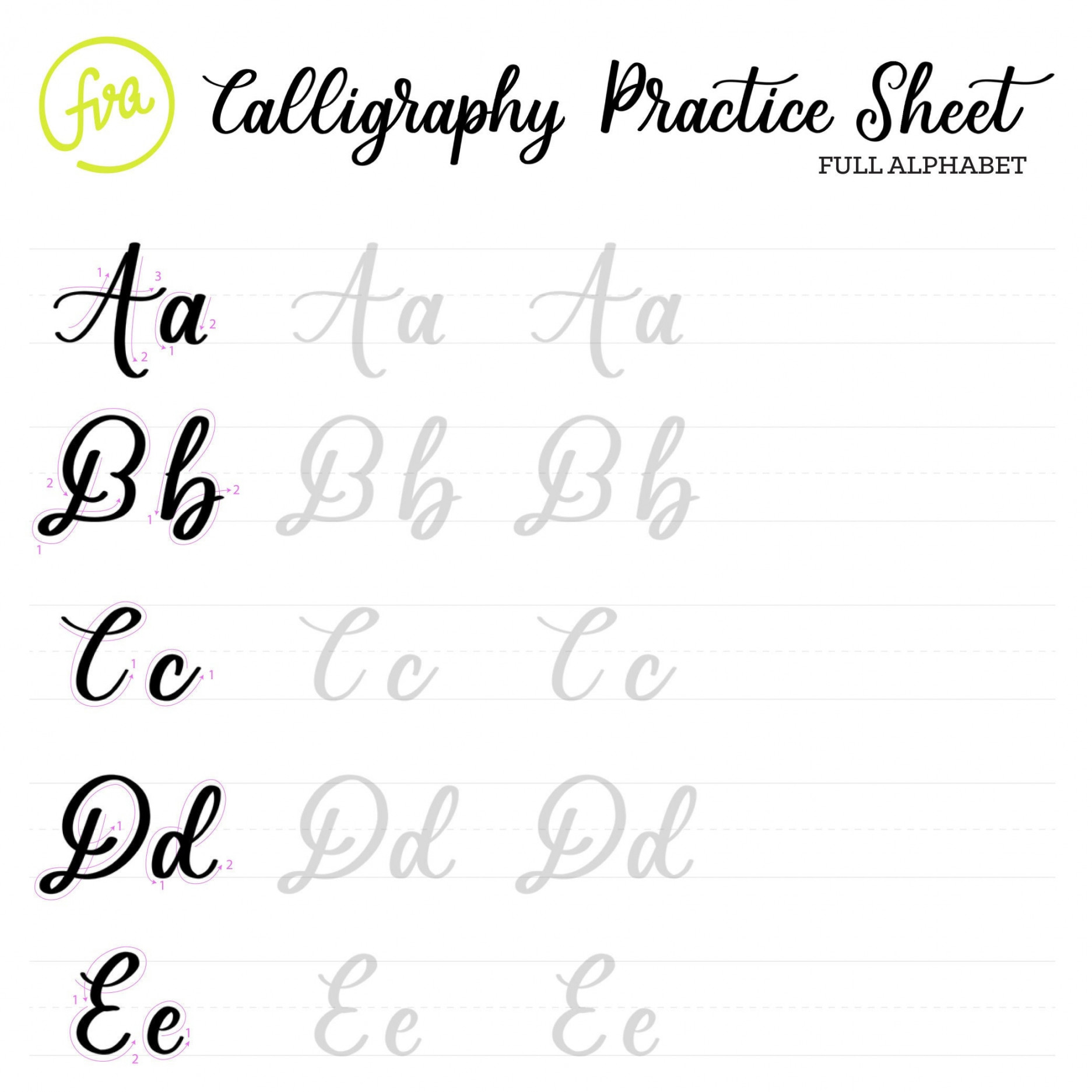 Calligraphy Practice Sheets Full Alphabet Lettering - Etsy