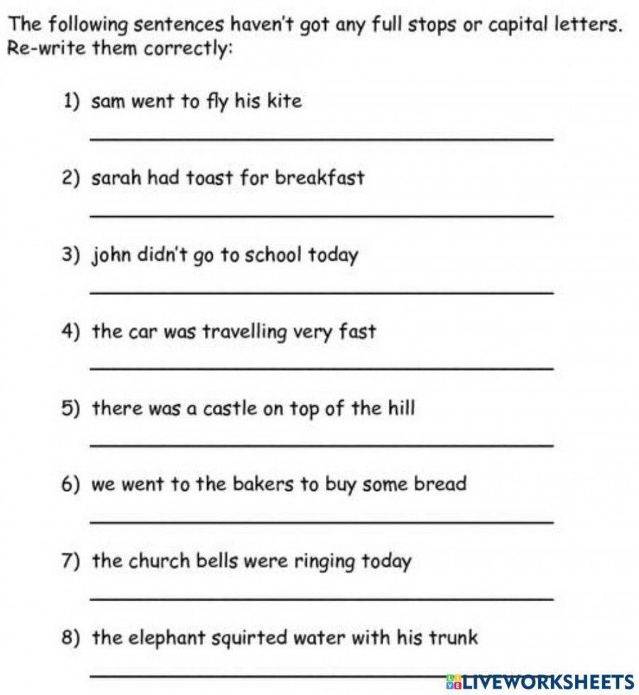 Capital letters and full stops interactive worksheet  Live Worksheets