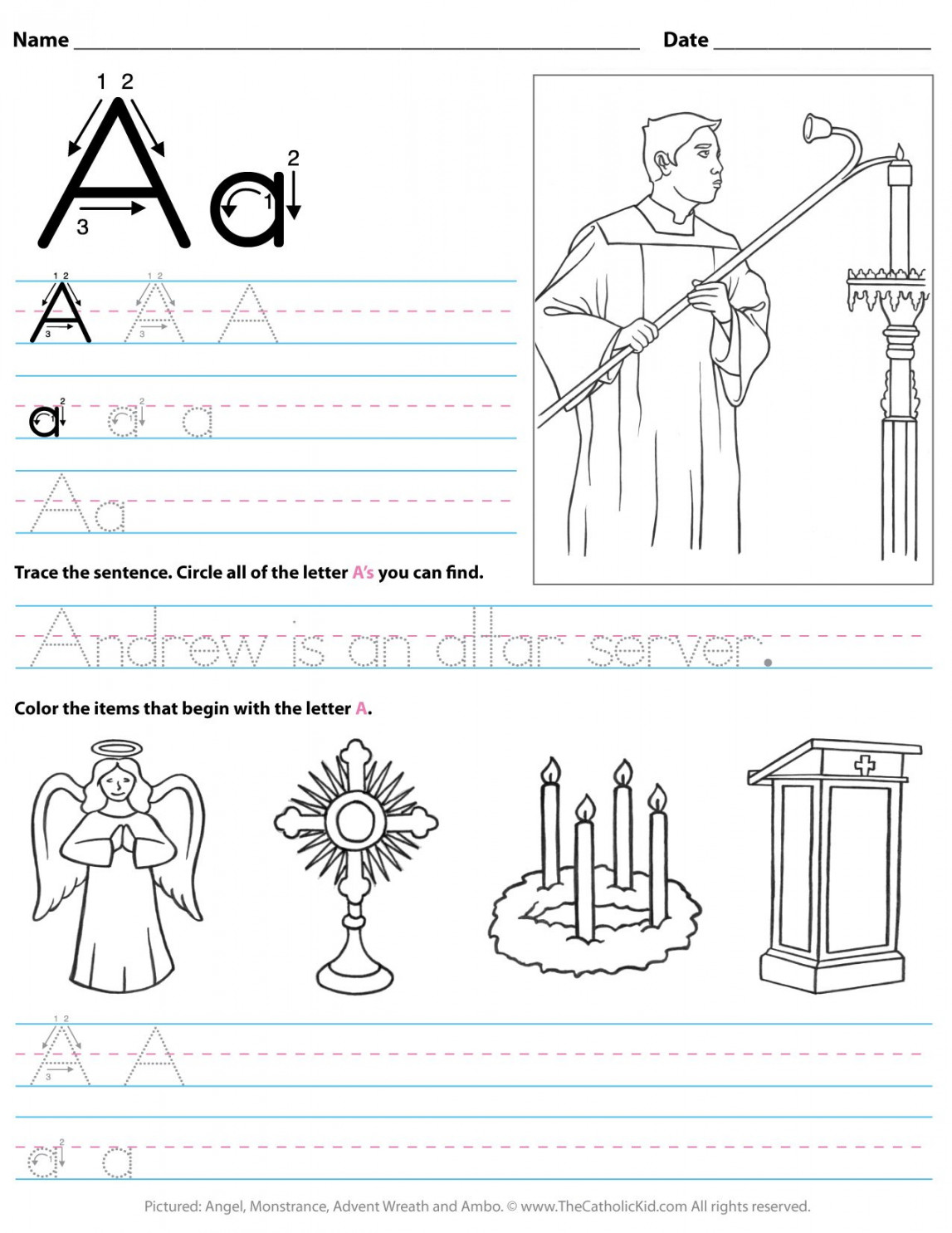 Catholic Alphabet Letter Worksheets & Coloring Pages