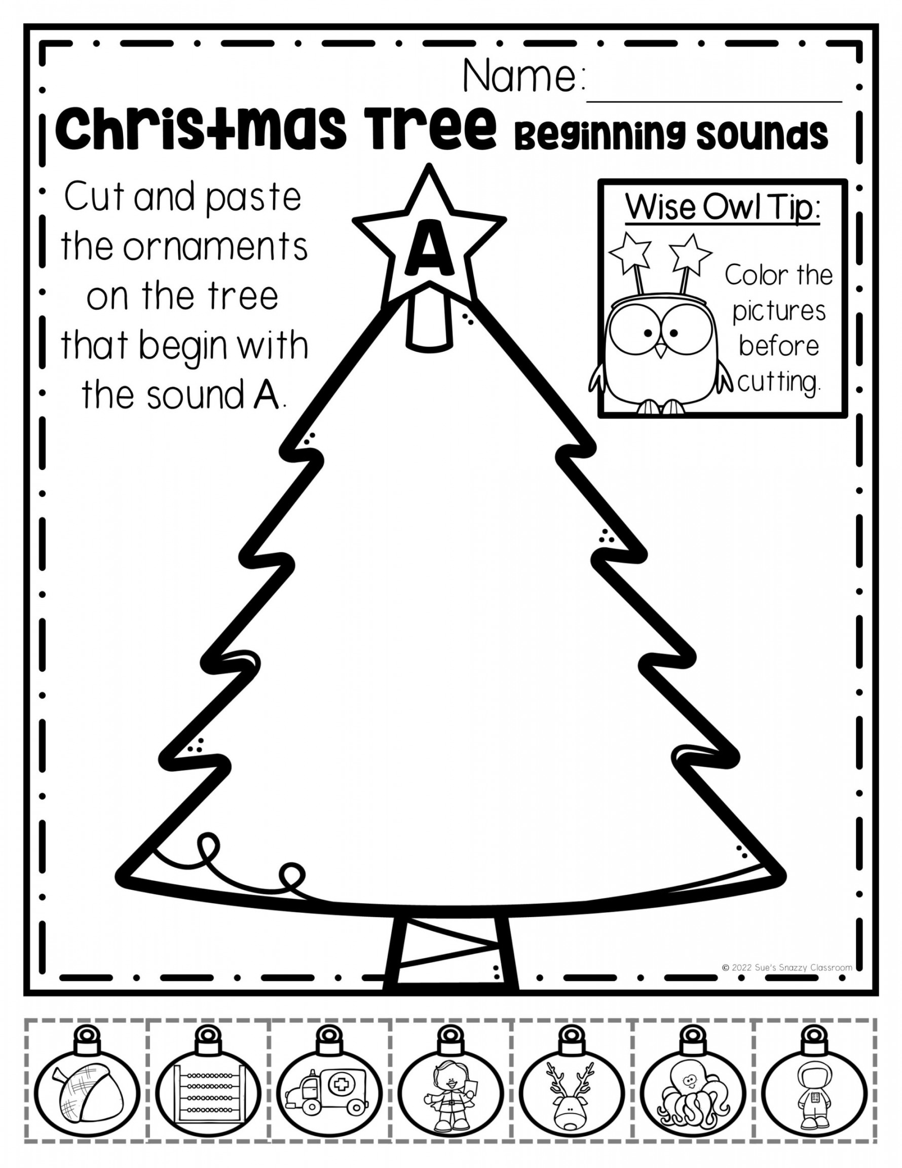 Christmas Beginning Sounds Practice Activity  Cut and Paste Worksheets