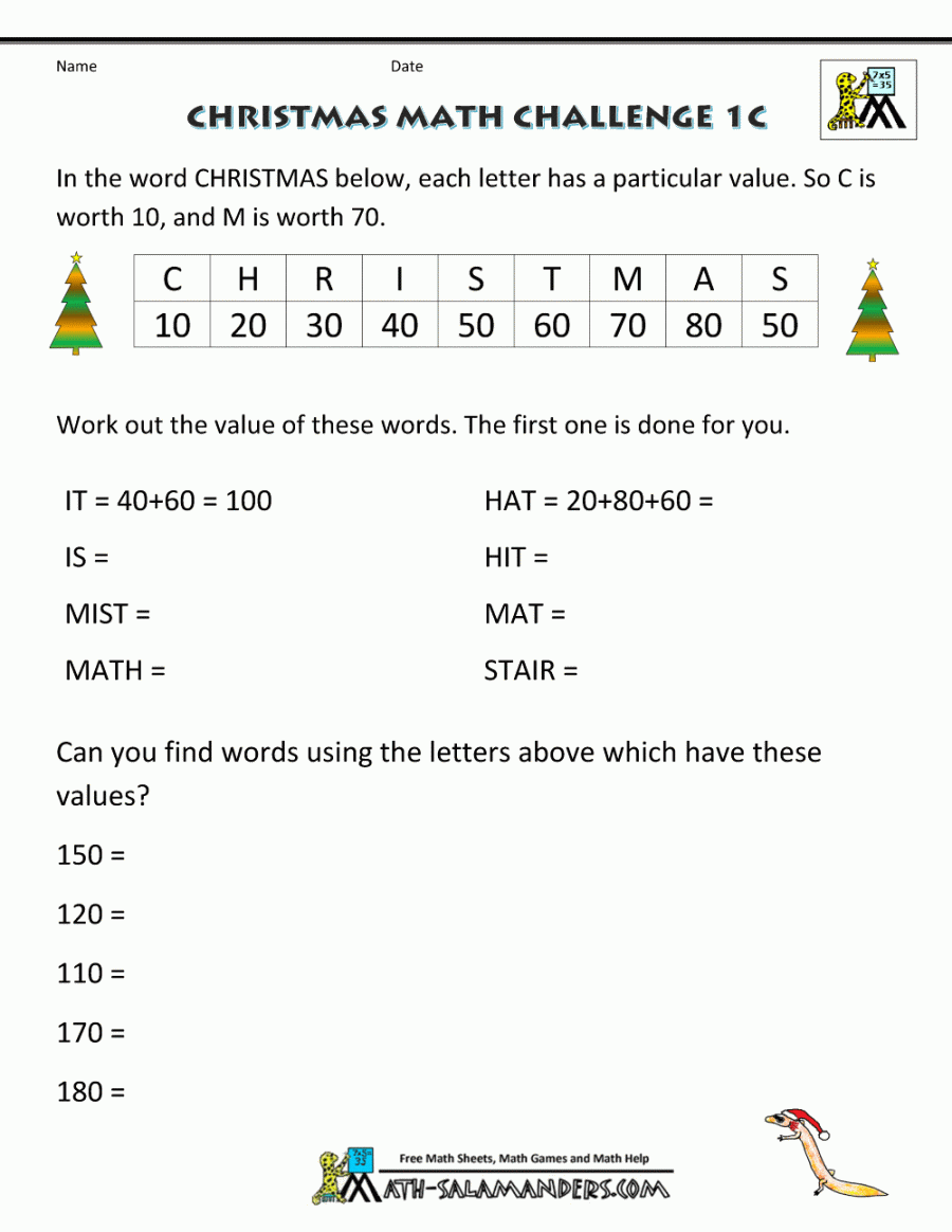 Christmas Math Worksheets (Harder)