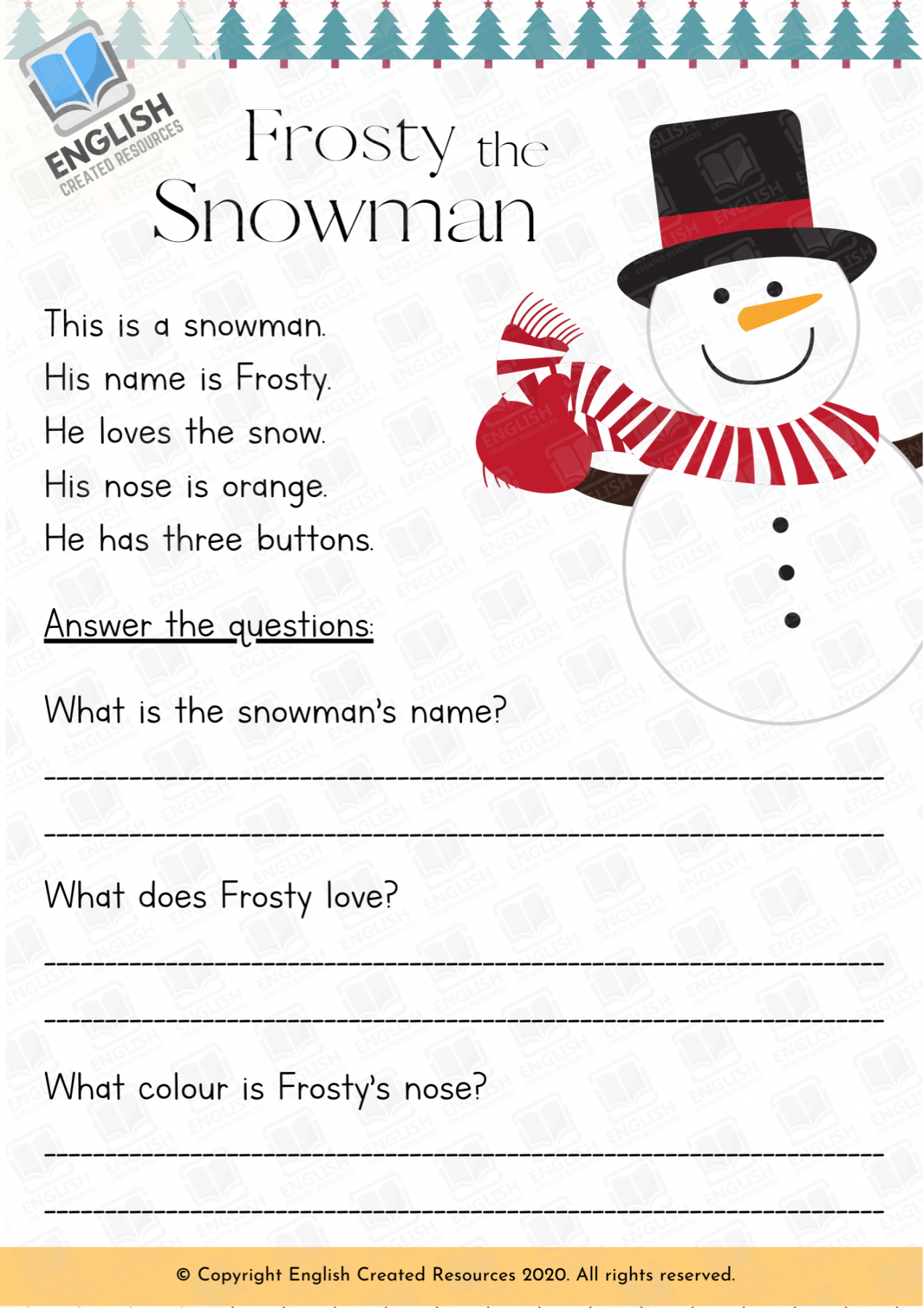 Christmas Reading Comprehension Grade  – English Created Resources