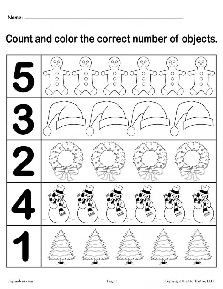 Christmas Themed "Count and Color" Worksheets ( Printable