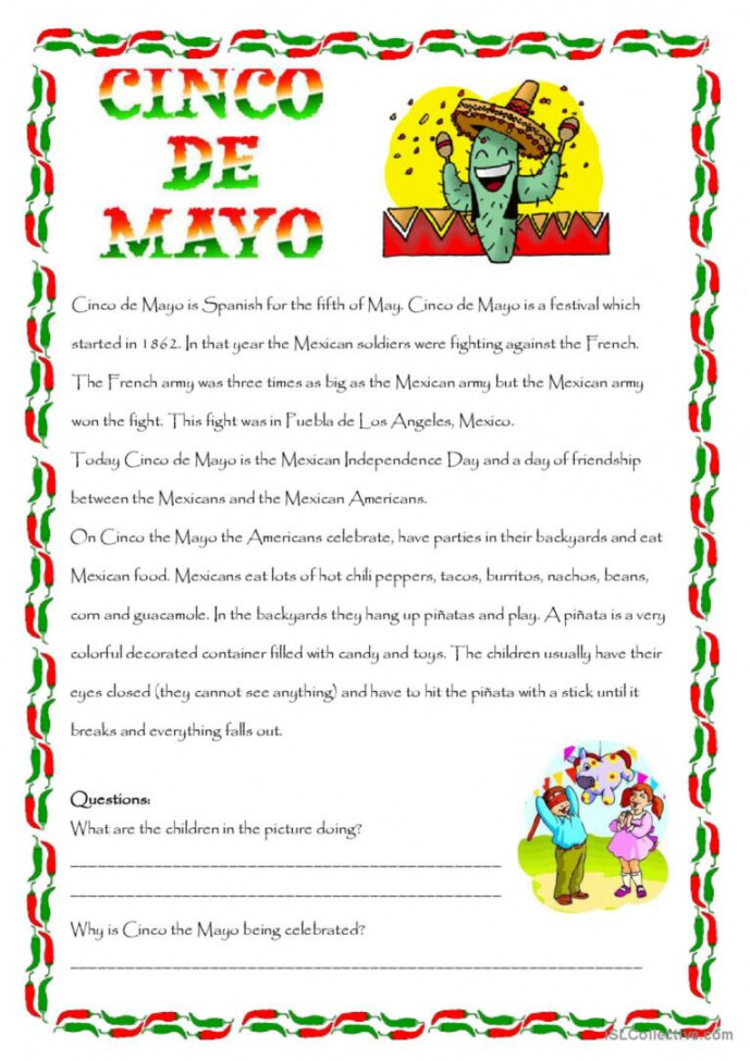 CInco de Mayo reading for detail (de: English ESL worksheets pdf