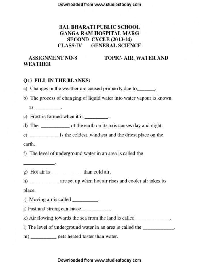 Class  Science Worksheet PDF  PDF