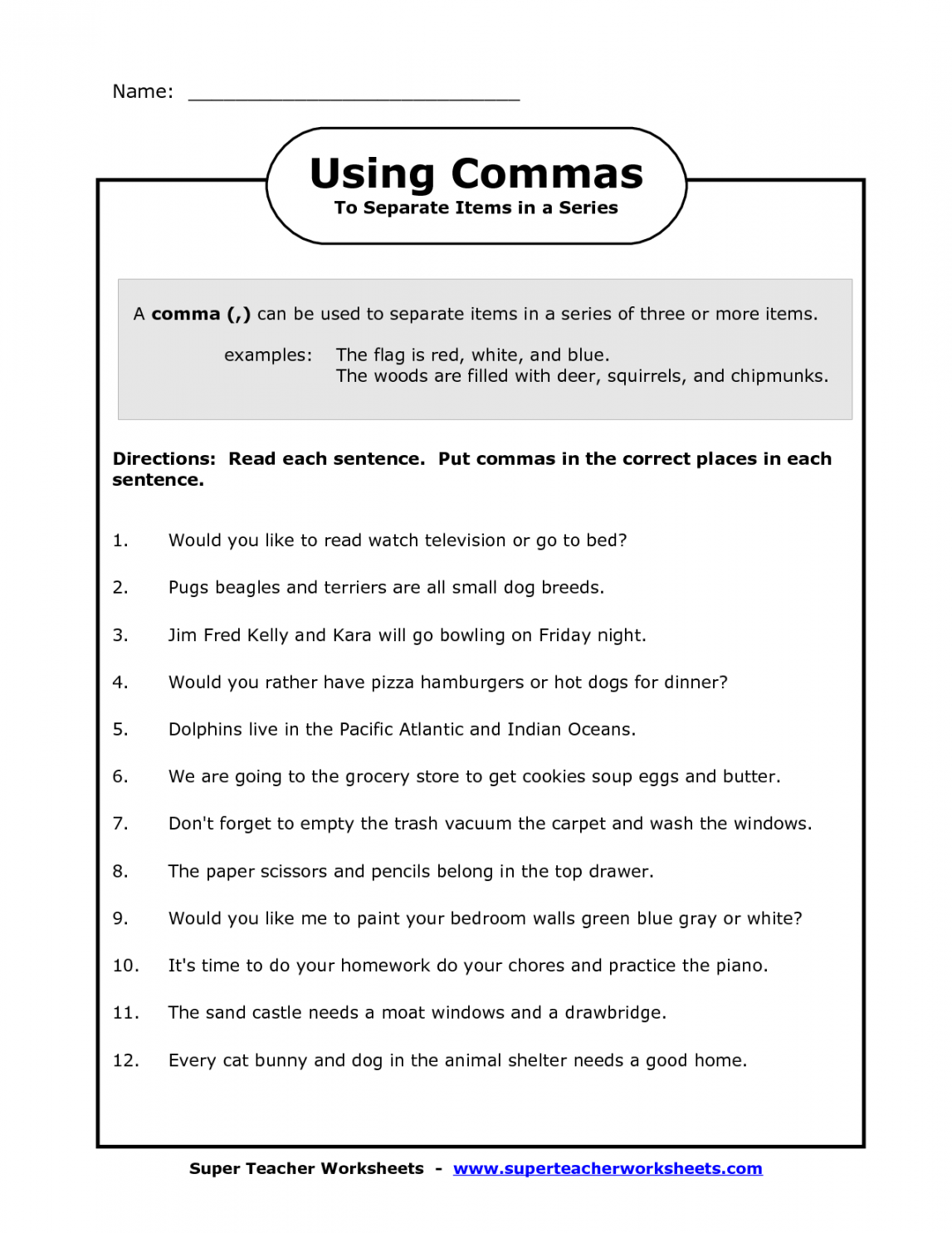 comma in a series worksheets image  Commas in a Series Worksheet