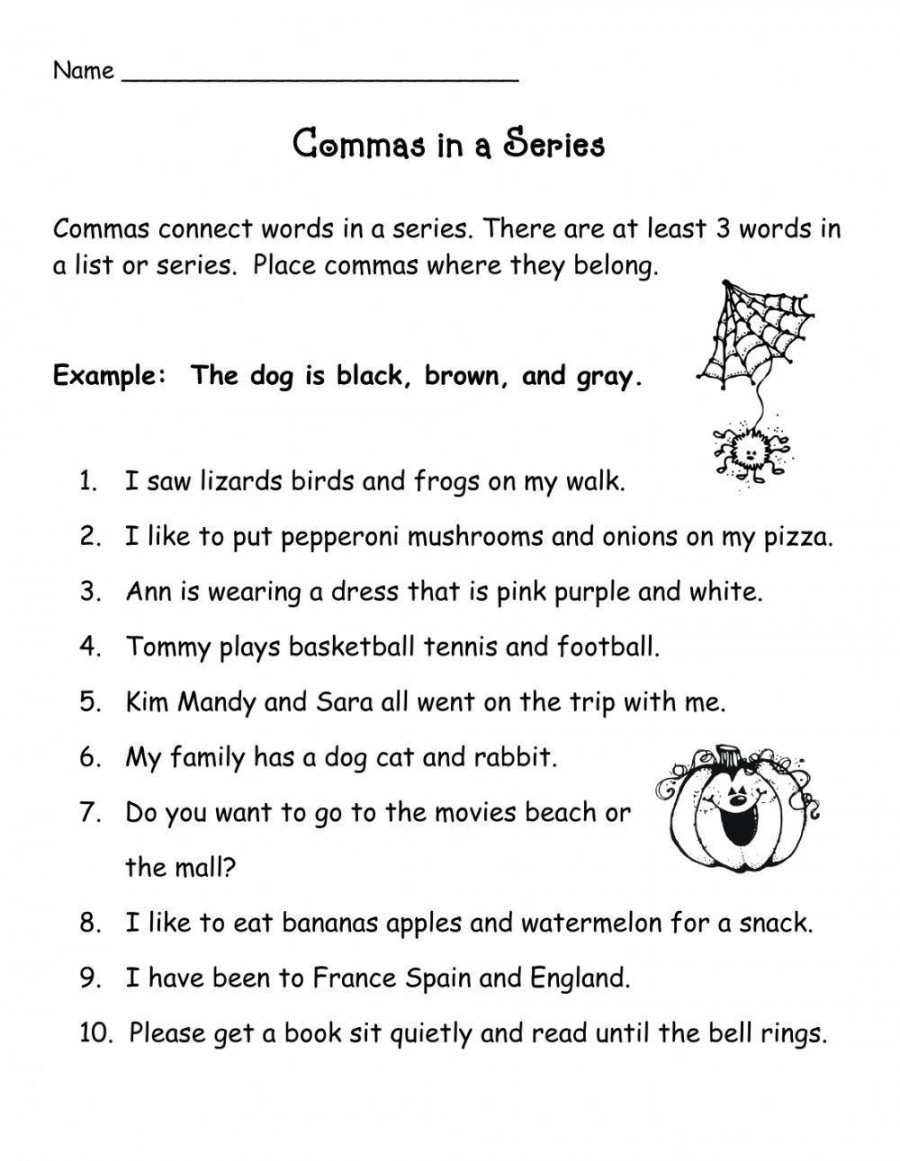 Commas in a Series activity  Live Worksheets