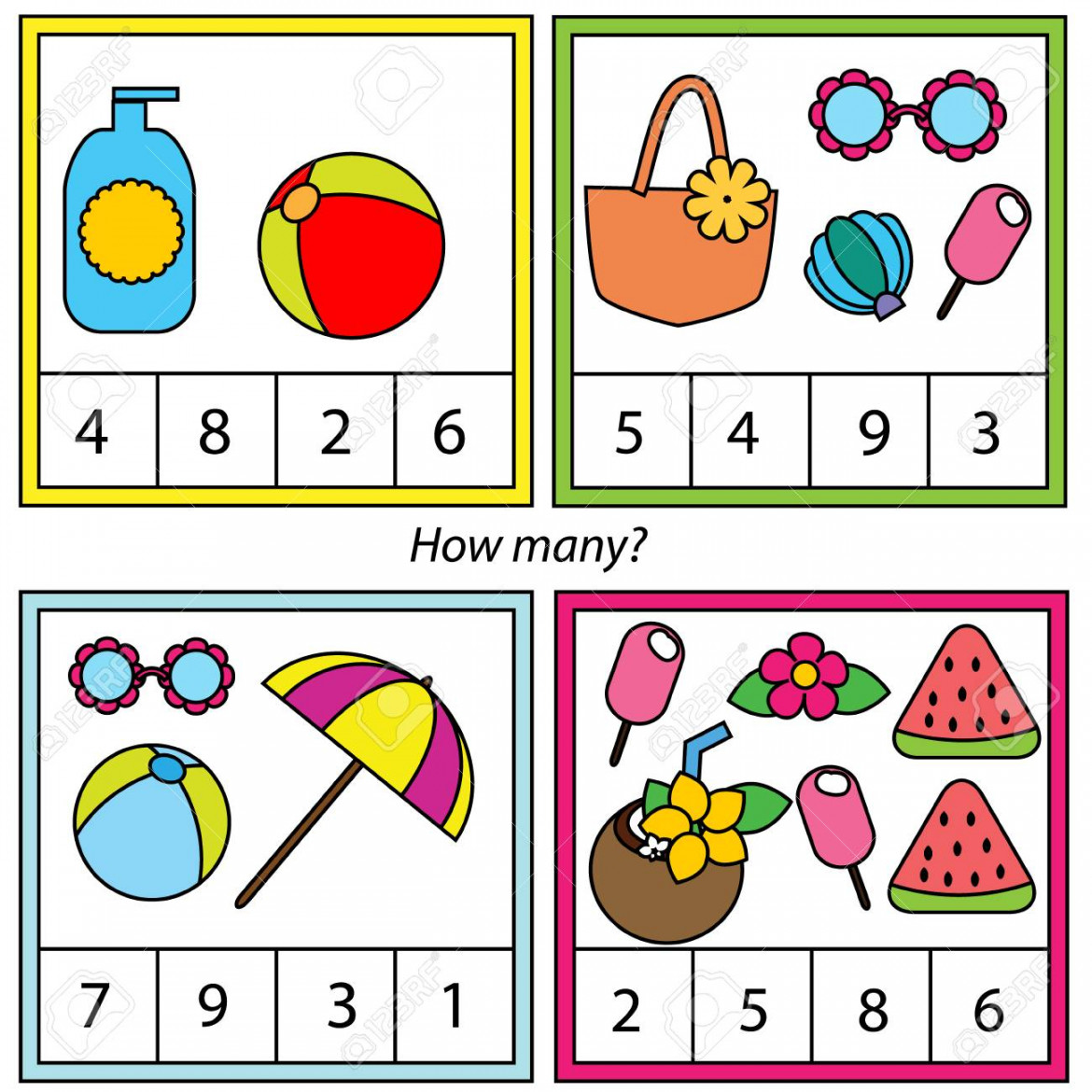 Counting Educational Children Game, Kids Activity Sheet